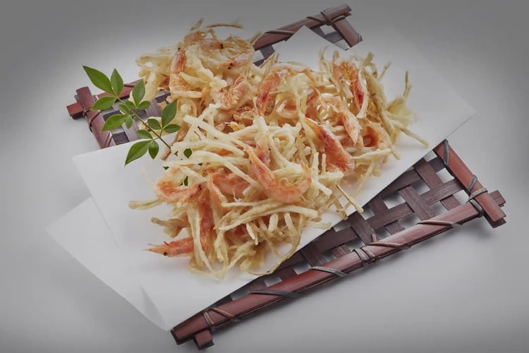 Kakiage (Tempura Fritters) with Fresh Burdock and Sakura Shrimp