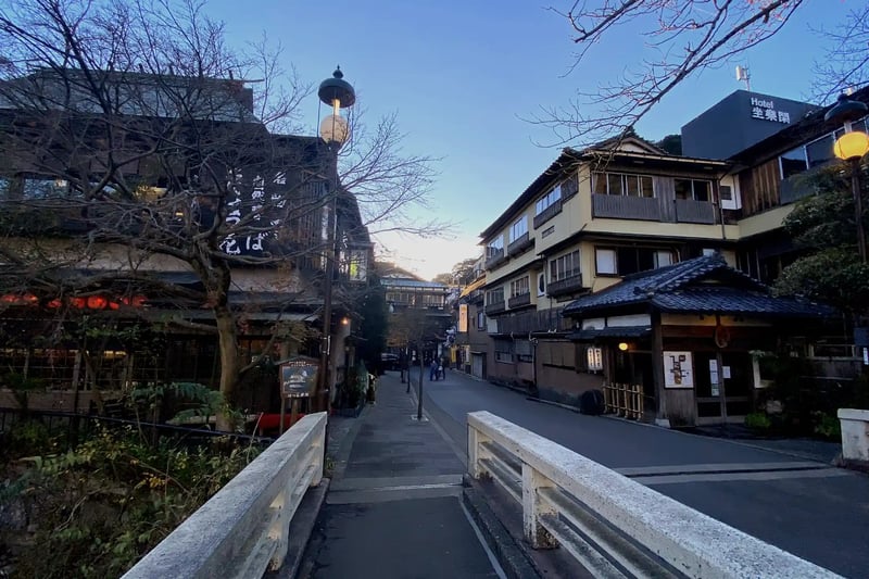 View of Yuba-taki Street and the hot spring town from Yumoto Bridge, Hakone