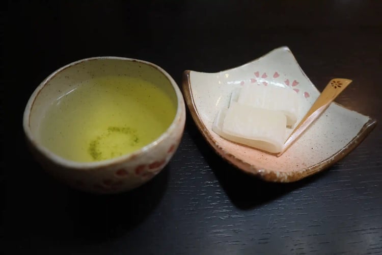 Gyokuro (high-grade Japanese green tea) and wagashi (traditional Japanese sweets)