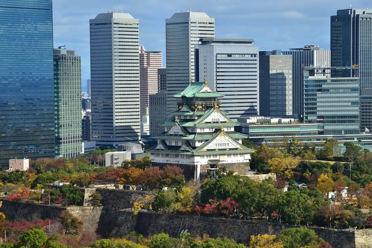 Autumn colors at Osaka Castle and Osaka Business Park