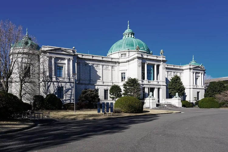 Hyokeikan at the Tokyo National Museum, Ueno Park, under a clear blue sky