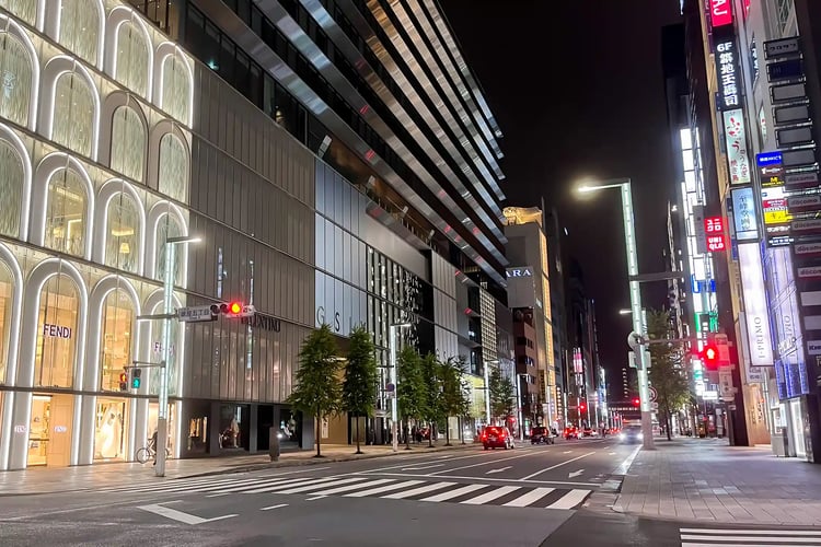 The Ginza 5-chome area by night