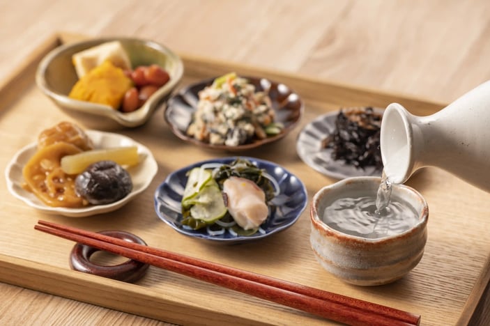 Evening Drink Sake with Traditional Japanese Appetizers