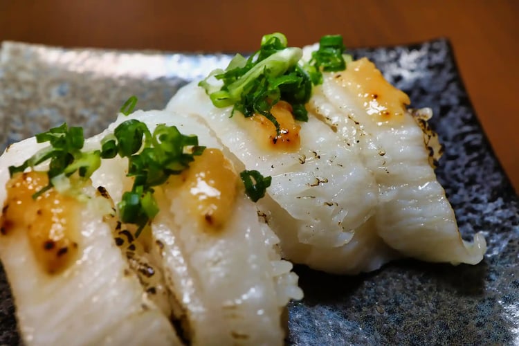 Seared Engawa (Flounder Fin) with Saikyo Miso
