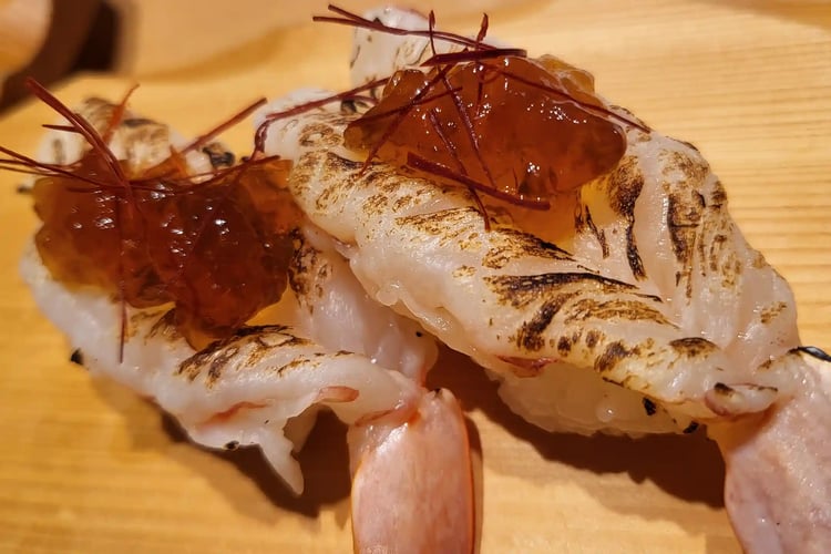 Seared Red Shrimp Nigiri with Ponzu Jelly