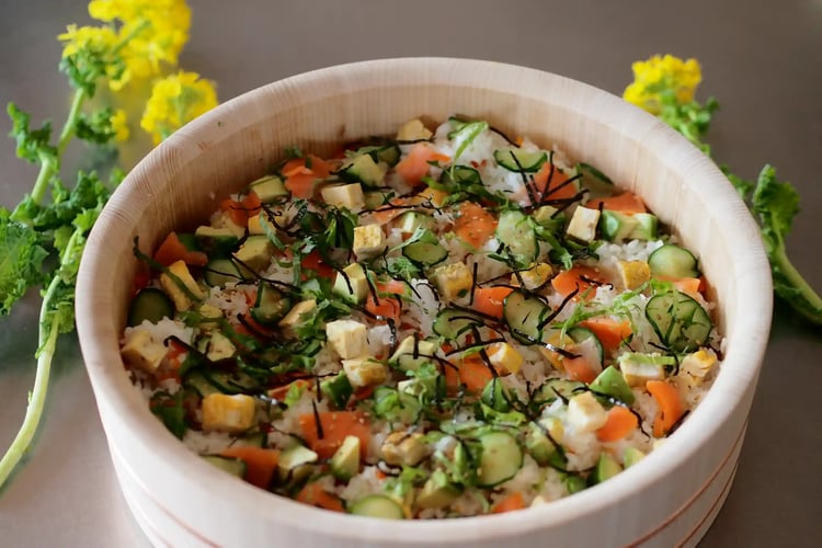 Chirashi Sushi with Canola Blossoms