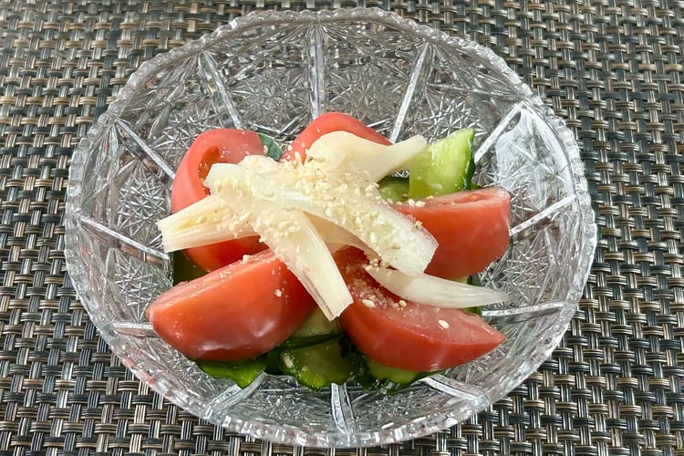 Japanese-style Sunomono with Pickled Scallion Twist