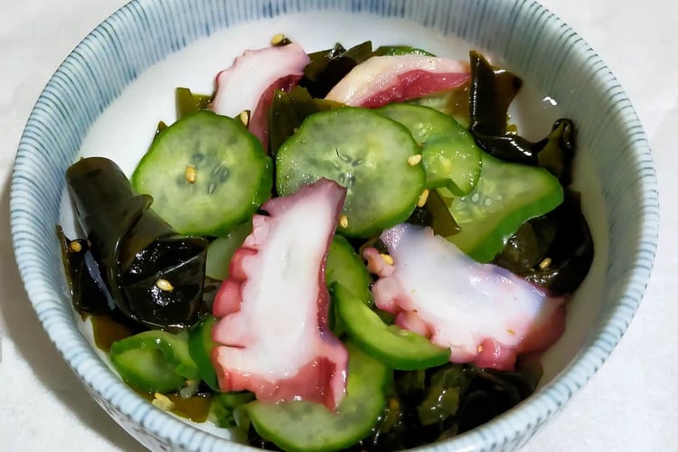 Octopus, Seaweed, and Cucumber Salad with Vinegar Dressing