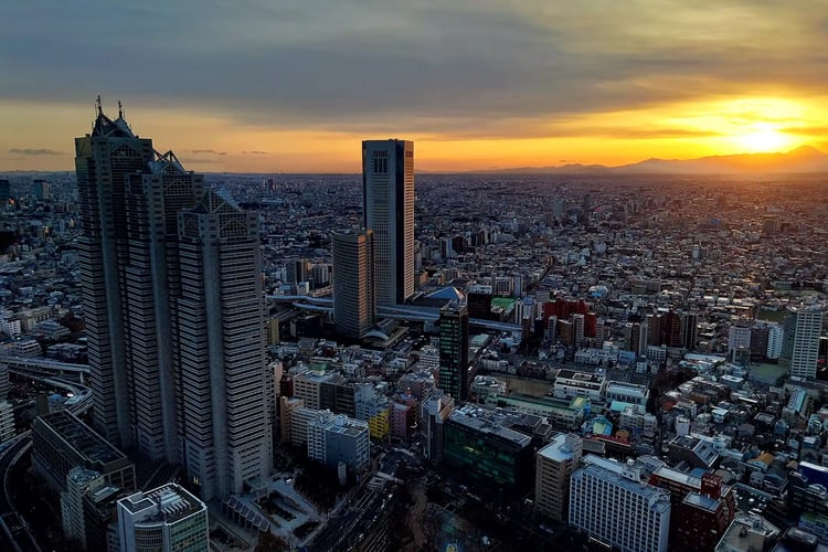 Sunset View from the Tokyo Metropolitan Government Building 45th Floor South Observation Deck