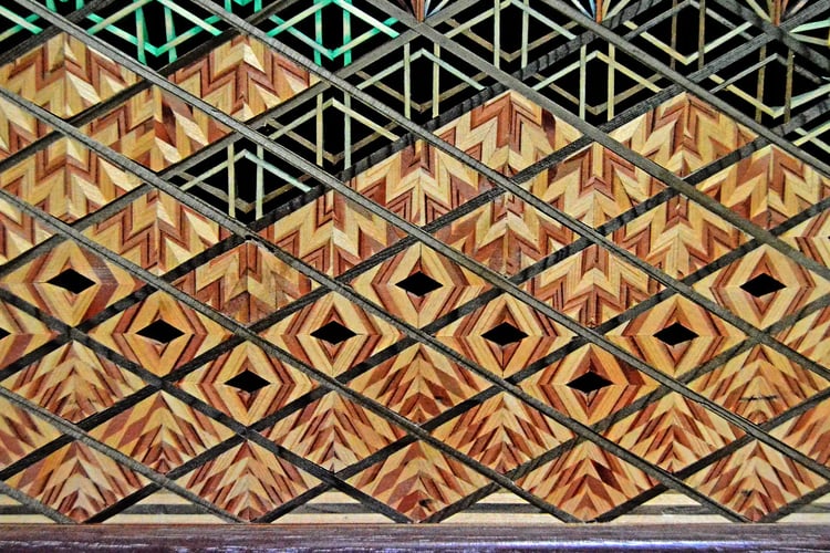 Yosegi-zaiku (Marquetry) and Kumiko Patterns (Detail of a Partition)