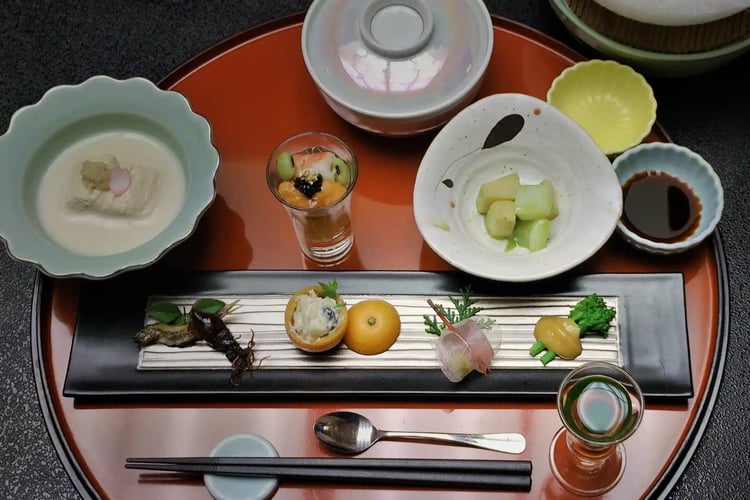 Appetizer course at a luxury ryokan