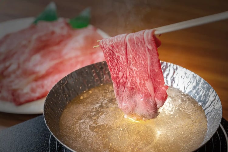 Japanese hot pot dish with thinly sliced beef