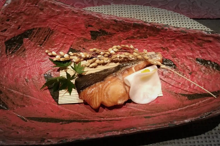 Exquisitely grilled fish in Kaiseki style