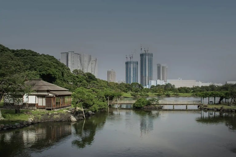 The scenery of Hama-rikyu Gardens
