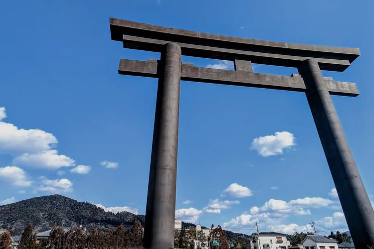 The Grand Torii Gate overlooking Mount Miwa, Sakurai City, Nara Prefecture