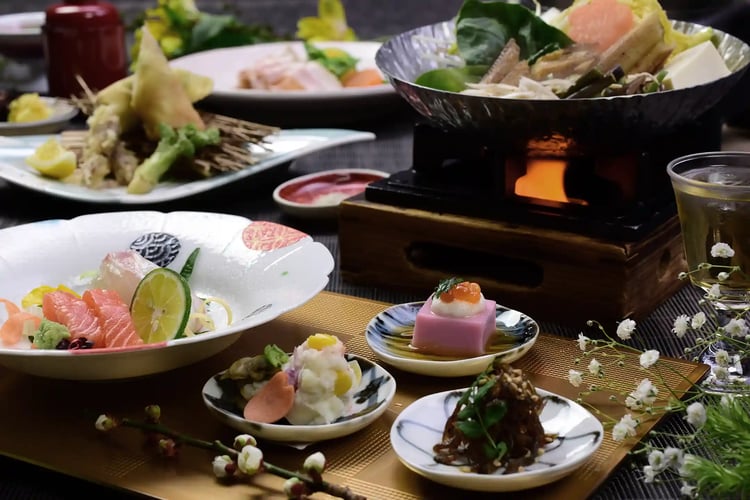 Traditional Japanese multi-course dinner