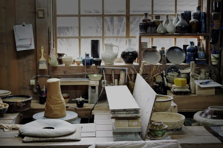 A scene from a pottery studio