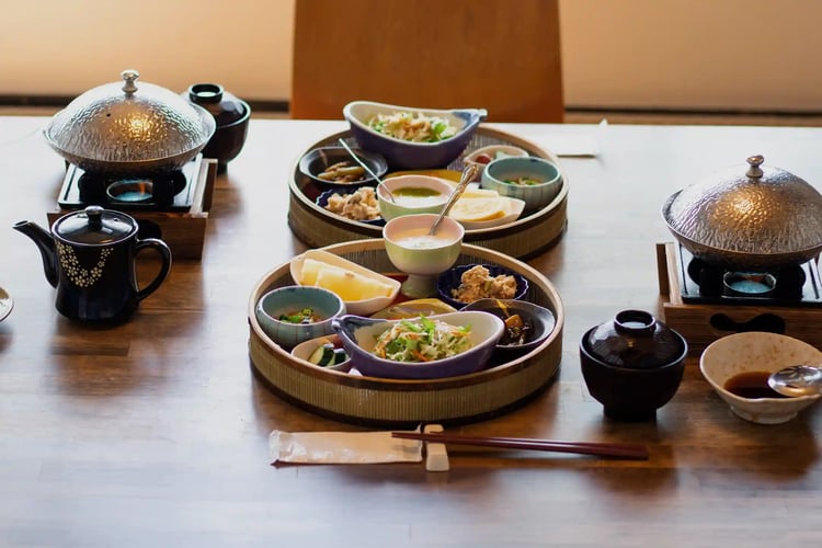 Traditional room-service style dining at a Ryokan