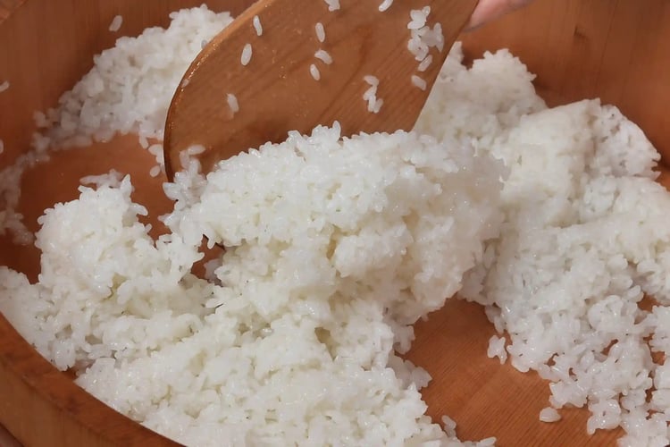 Rice seasoned with vinegar, sugar, and salt