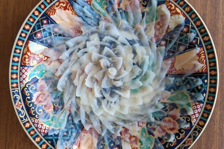 Exquisite Wild Tiger Blowfish Carpaccio-style Sashimi