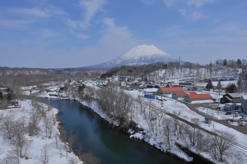 Mount Yotei in winter, viewed from Niseko Ohashi Bridge