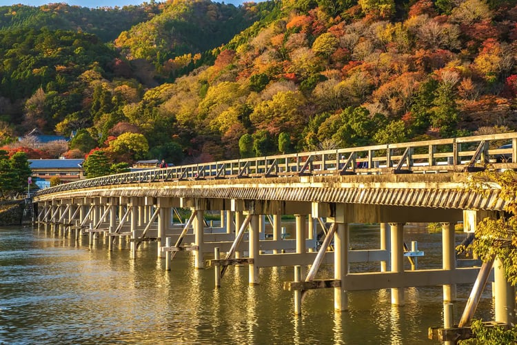 Togetsukyo Bridge in Arashiyama, Kyoto, in autumn