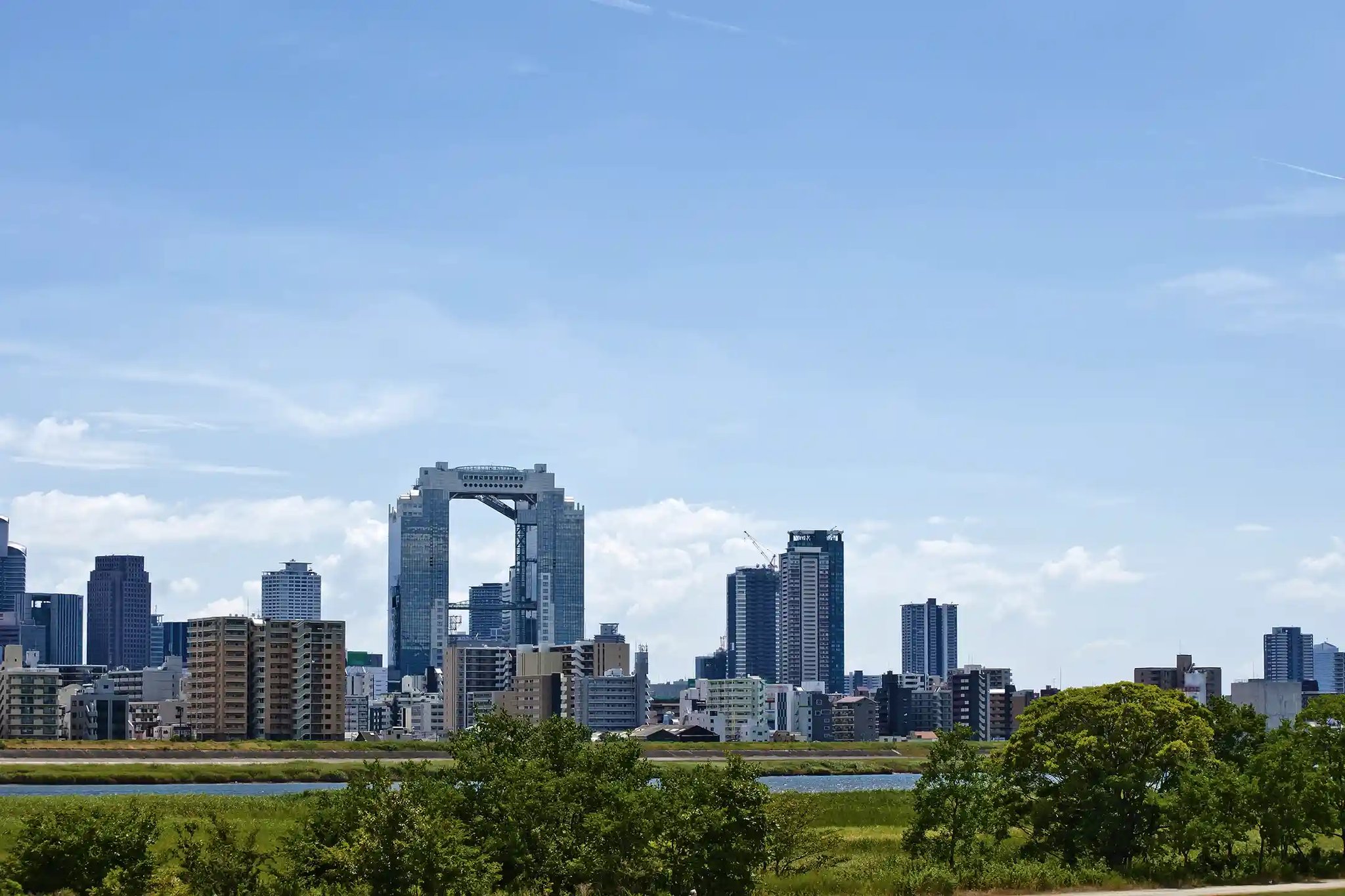 Osaka Cityscape from the Yodo River Banks (Looking toward Shin-Osaka)