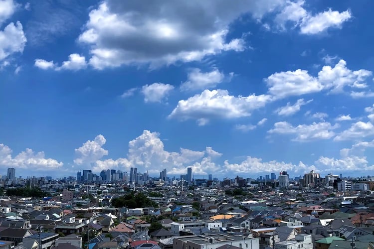 Tokyo Skyline Shinjuku Skyscrapers and Residential Areas under a Clear Sky