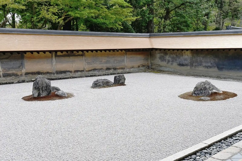 The Zen Rock Garden (Karesansui) at Ryoan-ji Temple, a World Cultural Heritage Site in Kyoto