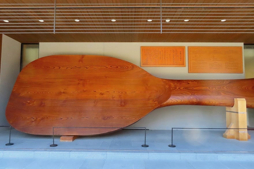 The giant wooden shamoji on public display on Miyajima