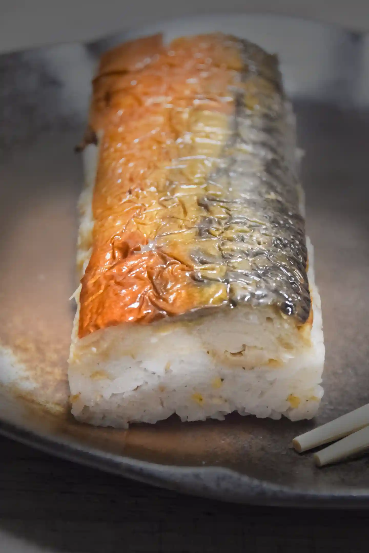 Grilled Mackerel Pressed Sushi with a Golden Char