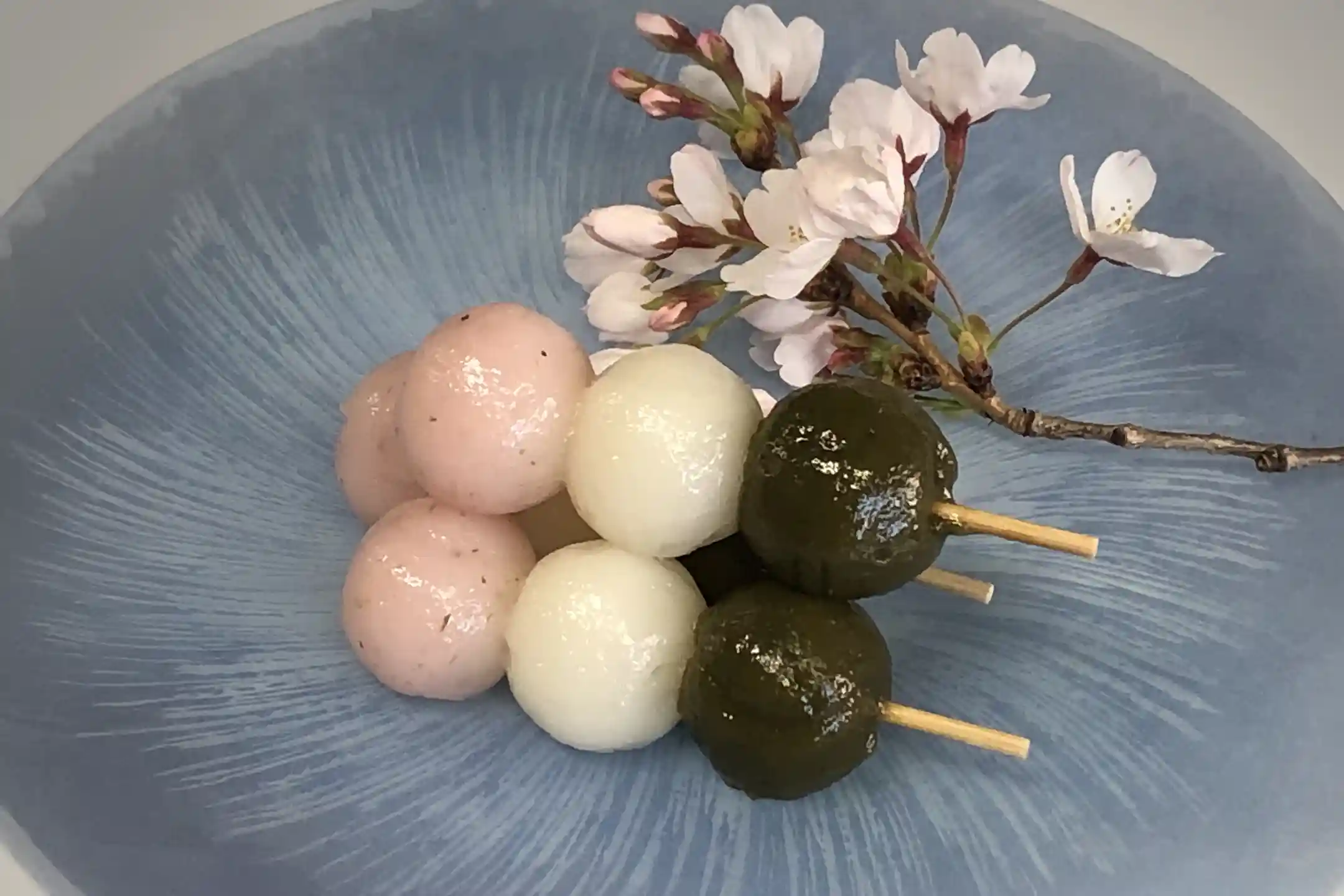 Hanami dango beside cherry blossoms in spring