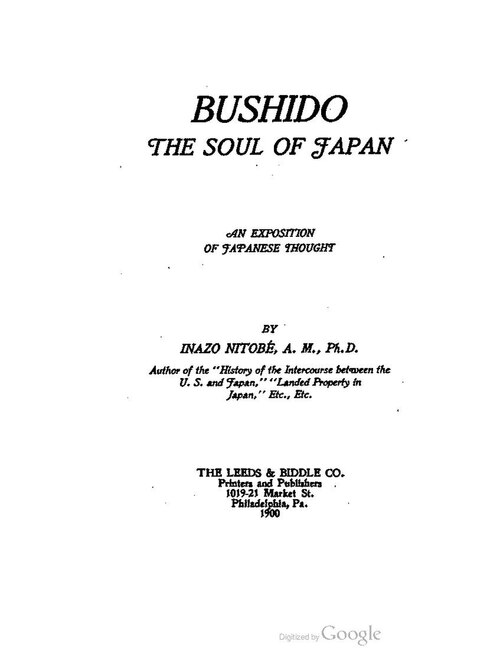 The title page of Inazo Nitobe's Bushido: The Soul of Japan, an early English-language edition printed in Philadelphia